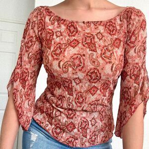 A. BYER Vintage Red Paisley Crinkle Blouse